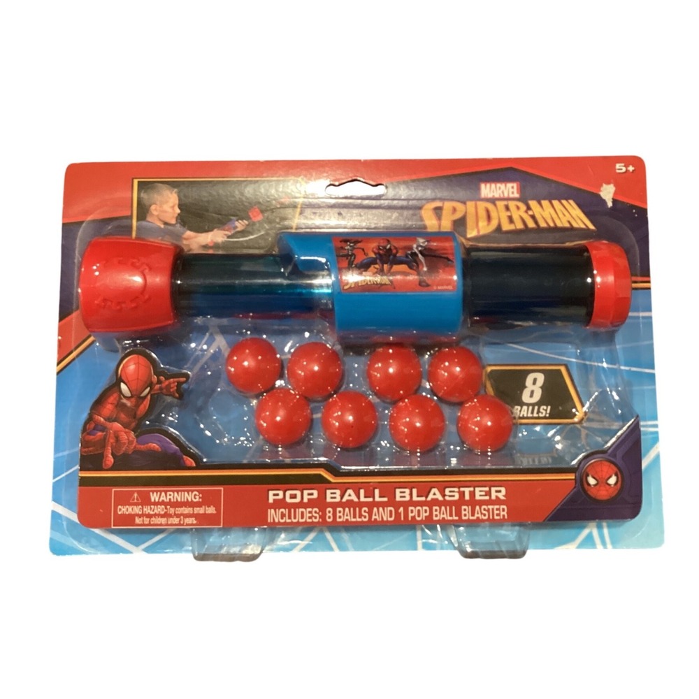 Marvel Spider-Man Pop Ball Blaster Toy Set Includes 8 Balls New NIP Ages 5+